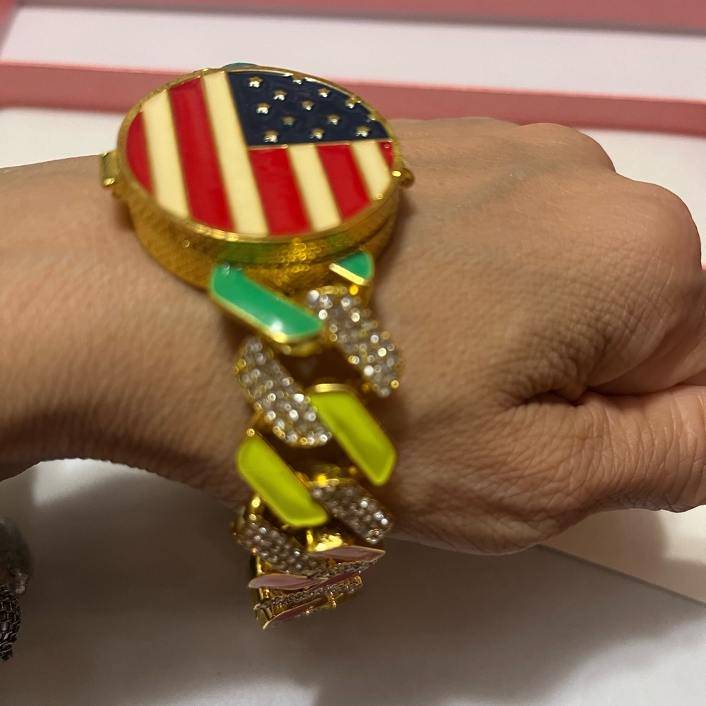 Patriotic Rhinestone Bracelet Faux Gold Multicolor Women's Bracelet